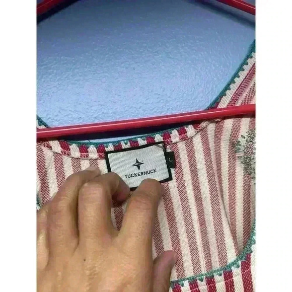 Tuckernuck Striped Red Embroidered Sullivan Kaftan Maxi Dress Size Large - Picture 7 of 12